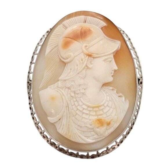 Sterling Silver Shell Carved Cameo Brooch Large Pin - Picture 13 of 13
